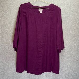 Mosaic USA Linen Lagenlook Purple 3/4 Sleeve Tunic Top XL